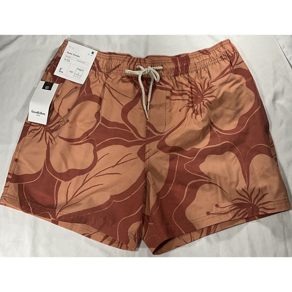 Goodfellow & Co Orange Floral Swim Trunks Stretch Elastic Waist Men's Medium